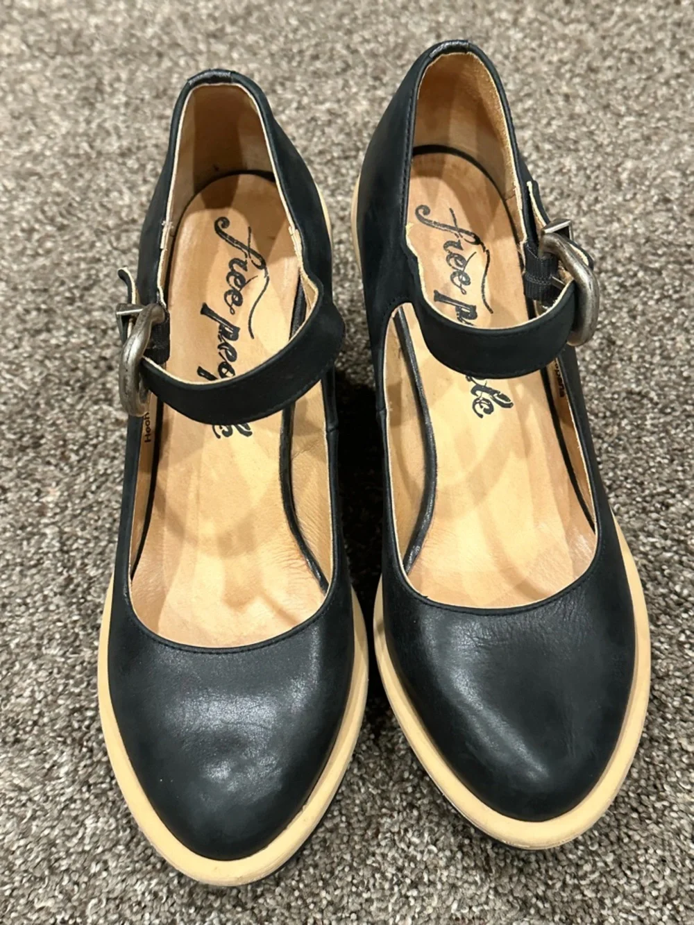 Free People Maggie Mary Jane Platform Heels Black Leather 37 Retro Chic - Picture 6 of 10